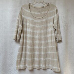 J Jill Pure Jill Ballet Sleeve Tunic Beige Striped Large Scoop Neck 3/4 Sleeves